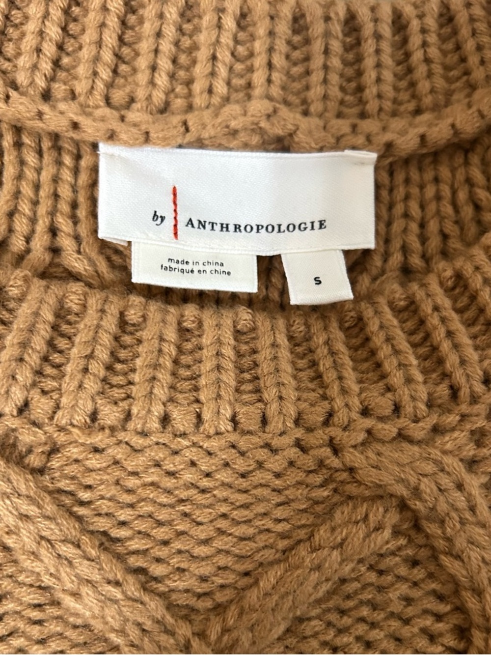 Anthropologie Cable-Knit Crewneck layered Camel Vest & built in white blouse - Picture 4 of 8